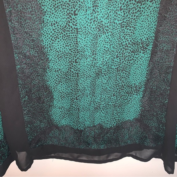 Ann Taylor Blouse Large Green Leopard Print sheer sleeves Lace M - Picture 6 of 8